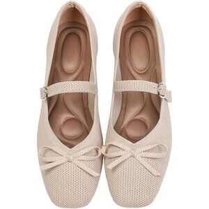Women Apricot Fabric upper and rubber sole Casual Ballet Flats with Ankle Strap